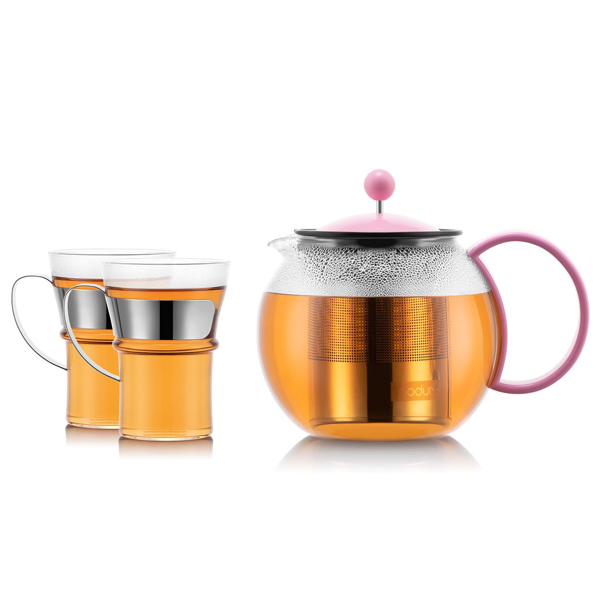 Assam-Set Teebereiter mit Edelstahlfilter, 1.0 l, und 2 Stk. Tasse, Glas, 0.35 l