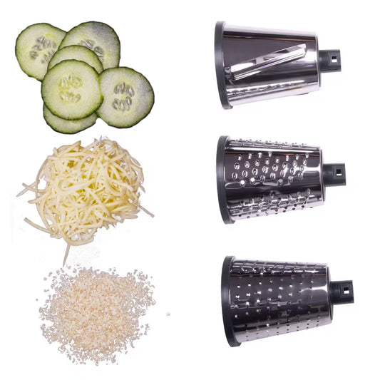 Standtrommelreibe Easy Prep iron grey (3 Reibetrommeln: Scheiben, fein, extra-fein)