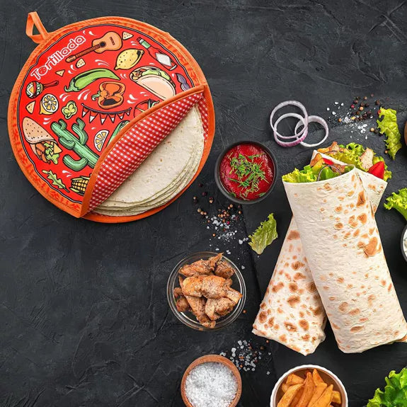 Tortilla Wärmer 30cm mikrowellengeeignet aus Baumwolle/Polyester rot