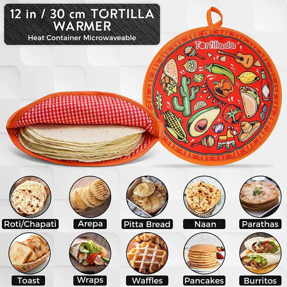Tortilla Wärmer 30cm mikrowellengeeignet aus Baumwolle/Polyester rot