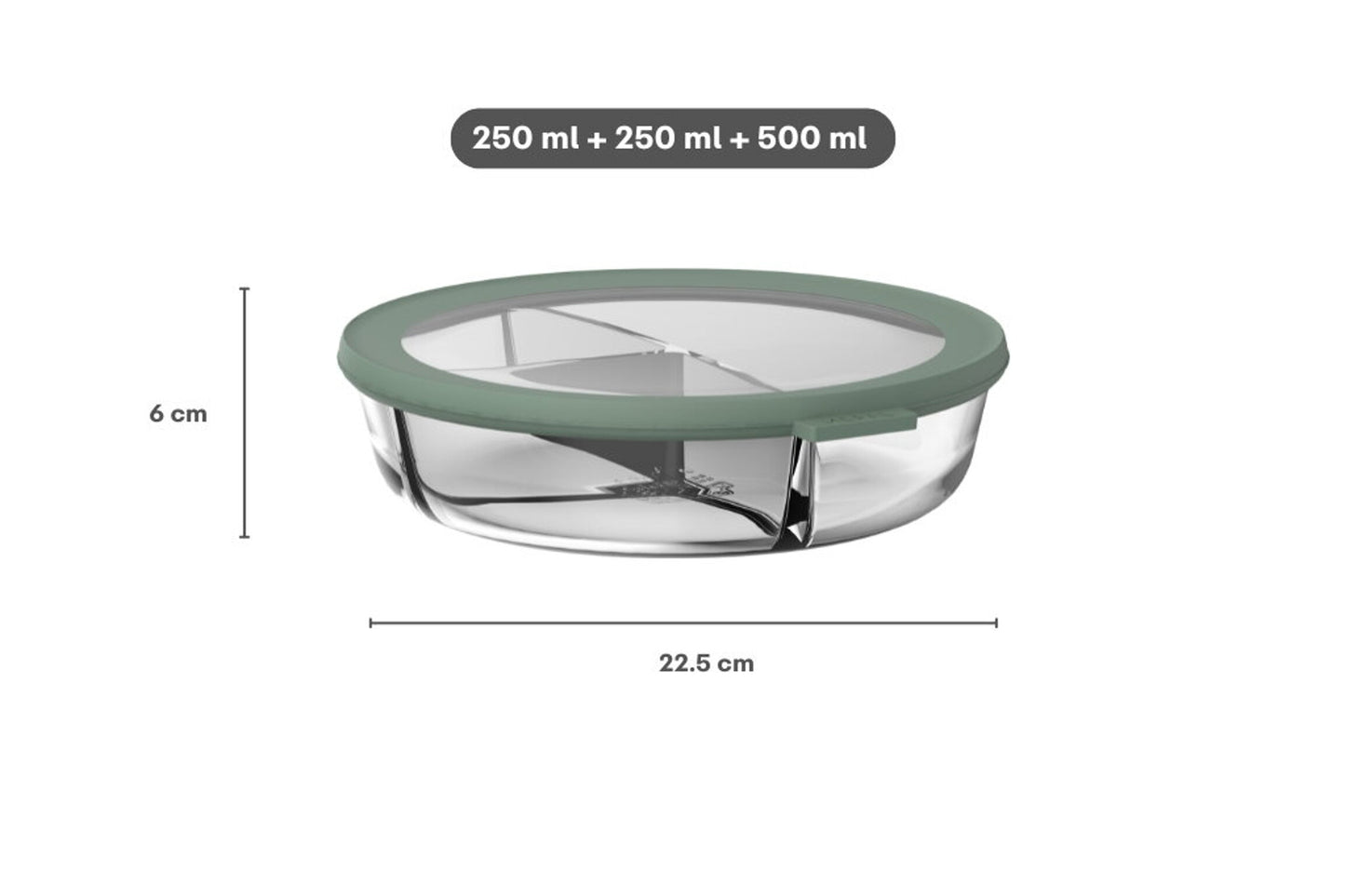 Glas-Bento Bowl 3-Fächer rund