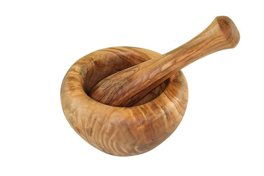 Mörser mit Stößel, Ø 10 cm Olivenholz