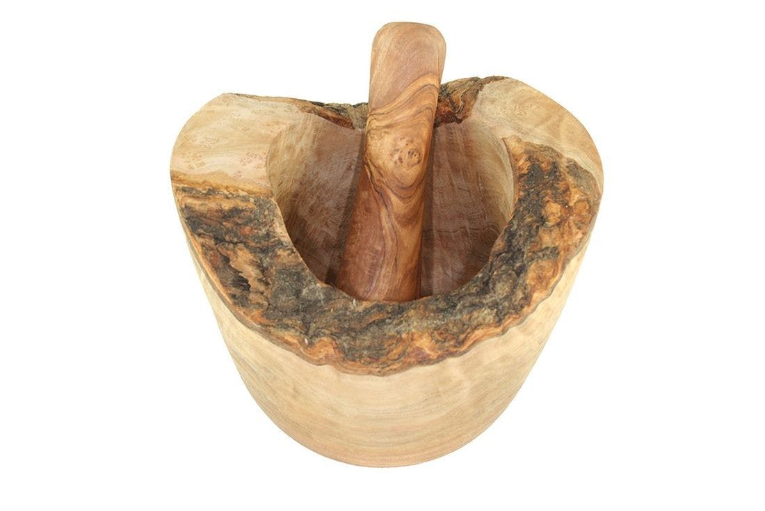 Mörser Rustikal mit Stößel, Ø 14 cm Olivenholz