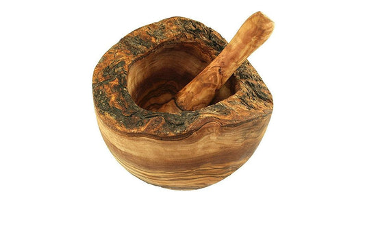 Mörser Rustikal mit Stößel, Ø 14 cm Olivenholz