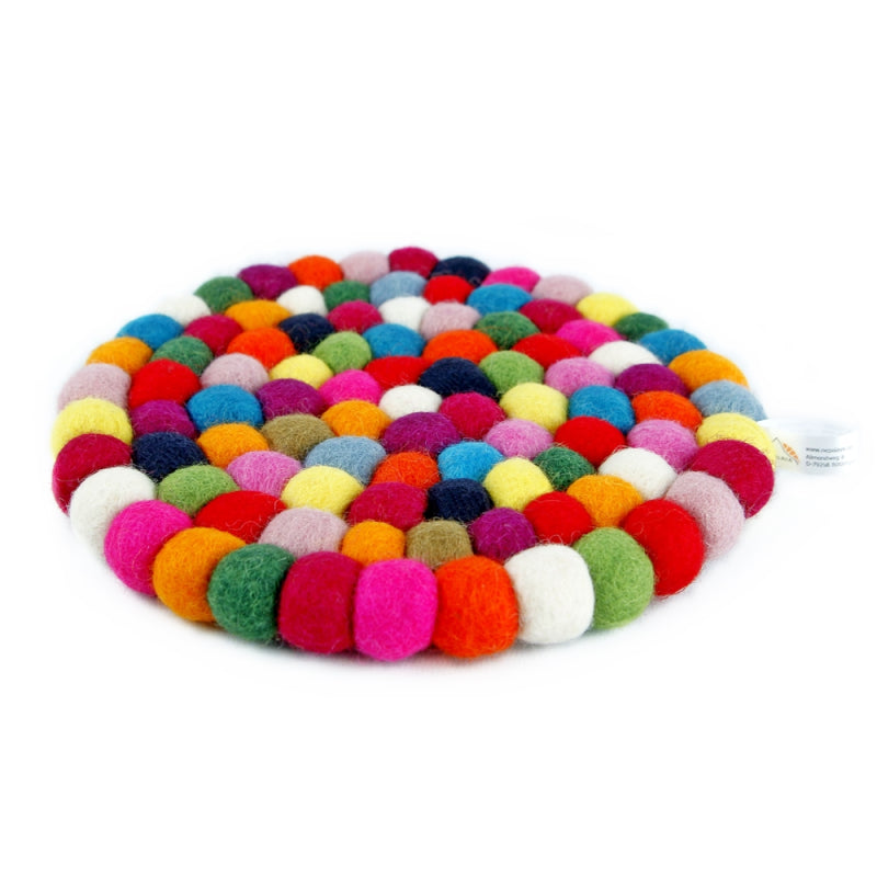 Topfuntersetzer 18 cm rund Filzkugel bunt