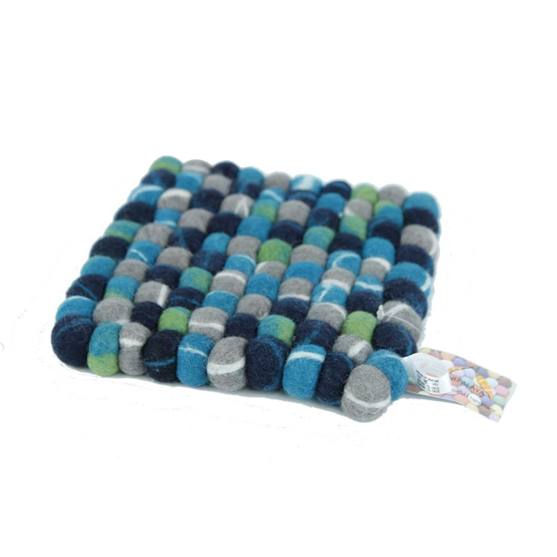 Topfuntersetzer 18 cm eckig Filzkugel grün-grau-petrol