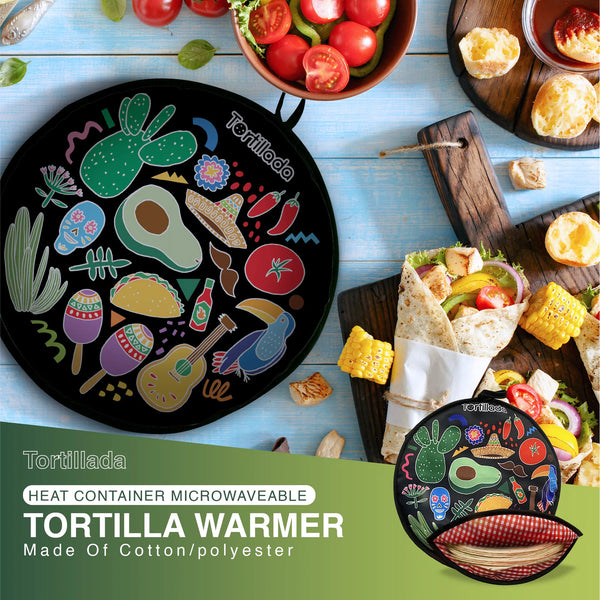 Tortilla Wärmer 30cm mikrowellengeeignet aus Baumwolle/Polyester schwarz