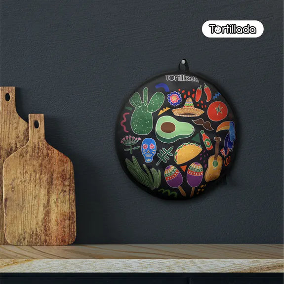 Tortilla Wärmer 30cm mikrowellengeeignet aus Baumwolle/Polyester schwarz