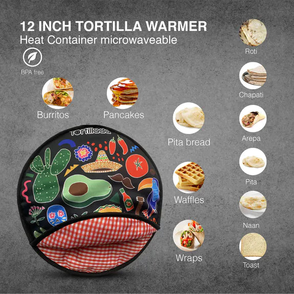 Tortilla Wärmer 30cm mikrowellengeeignet aus Baumwolle/Polyester schwarz