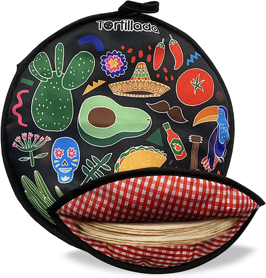 Tortilla Wärmer 30cm mikrowellengeeignet aus Baumwolle/Polyester schwarz