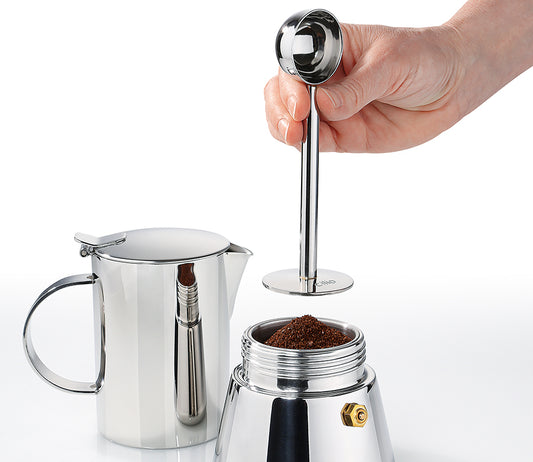 Tamper Espressodrücker mit Kaffeelot Edelstahl poliert
