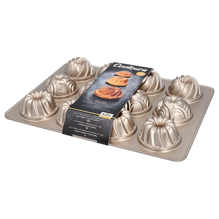 Aluguss- Gugelhupffblech Violett Einzelform Ø 8 cm, für 12 Stück 28,5 x 39,5cm mit Antihaftbeschichtung