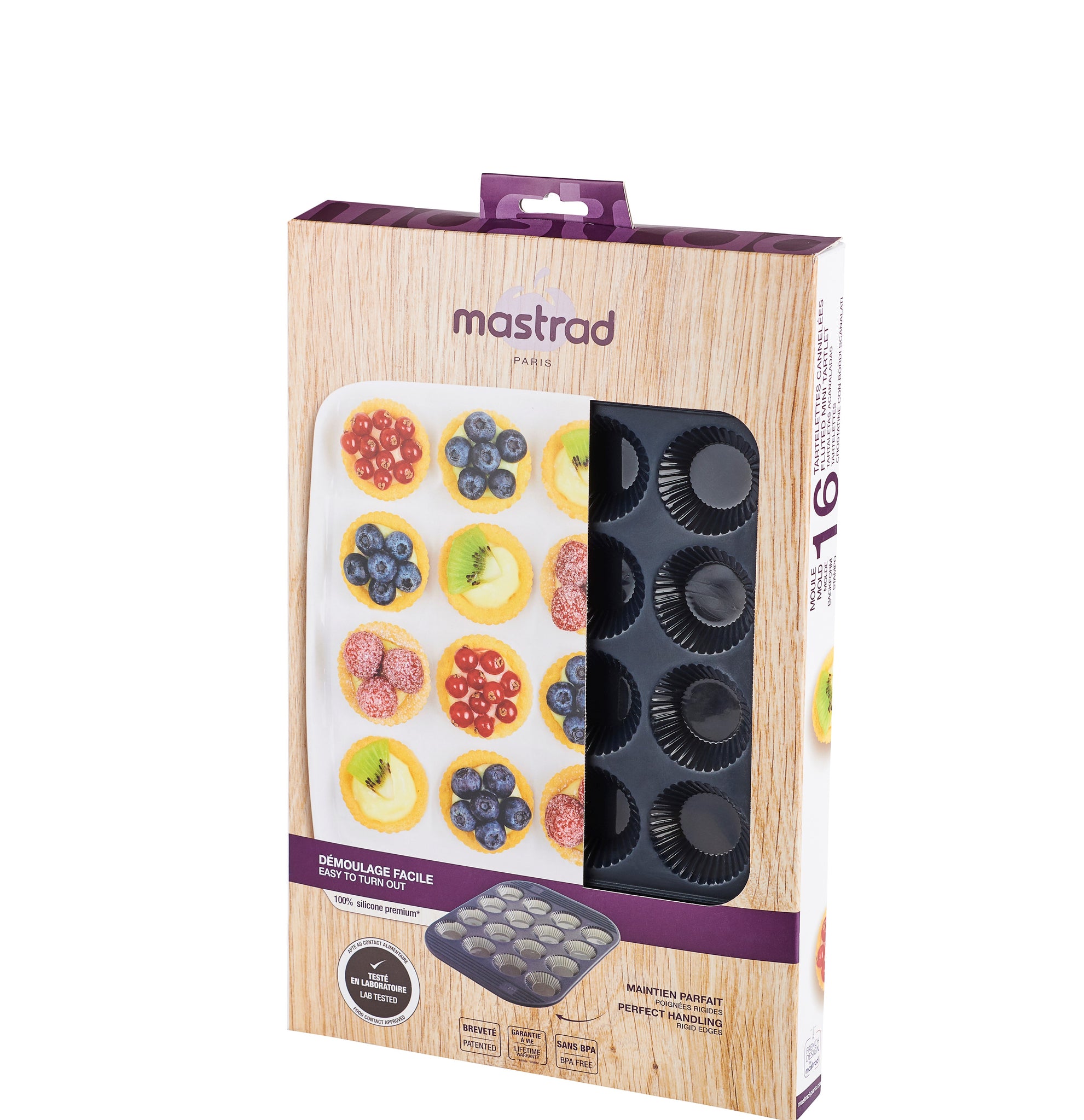 Silikon Backform für 16 Mini-Tartelettes, geriffelt
