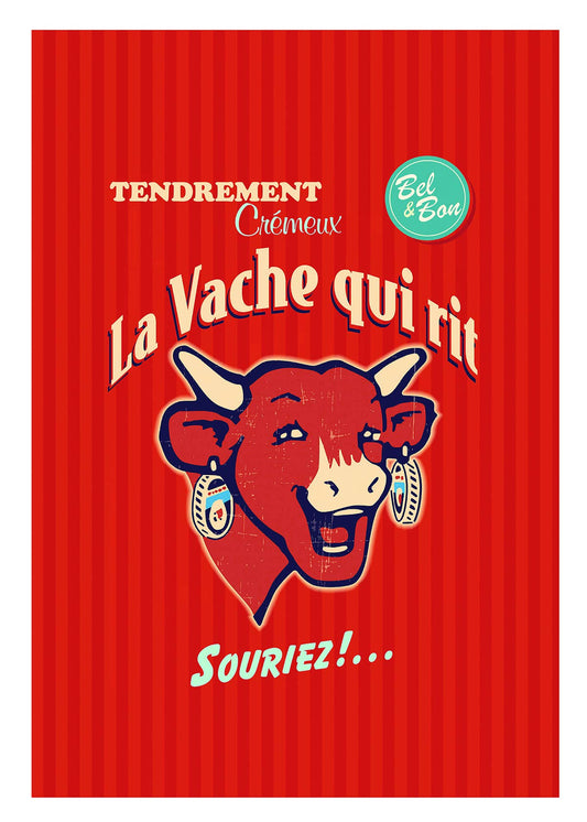 Geschirrtuch 50x75cm - La Vache Qui Rit ~ Lachende Kuh -  Retro Rot