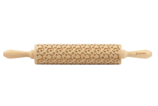 Teigrolle 3D-Motiv Rentier & Sterne - groß 43 cm